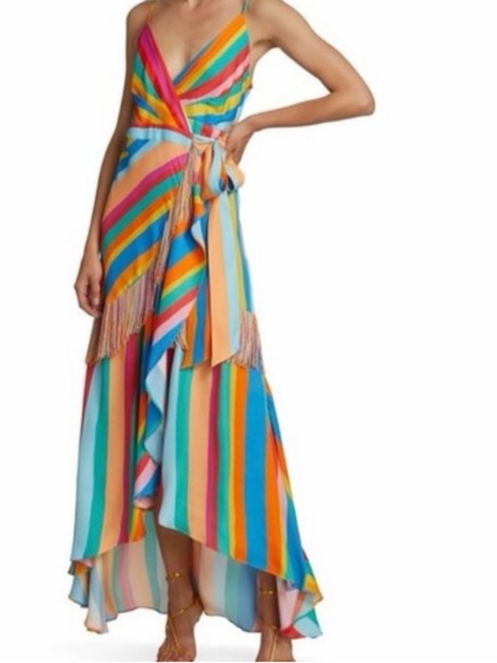 FARM RIO RAINBOW Stripe Scarf Wrap Maxi dress